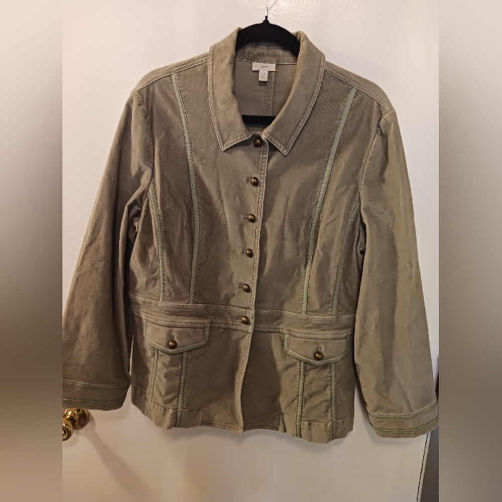 J Jill Corduroy Olive Army Green Jacket Womens Petite L